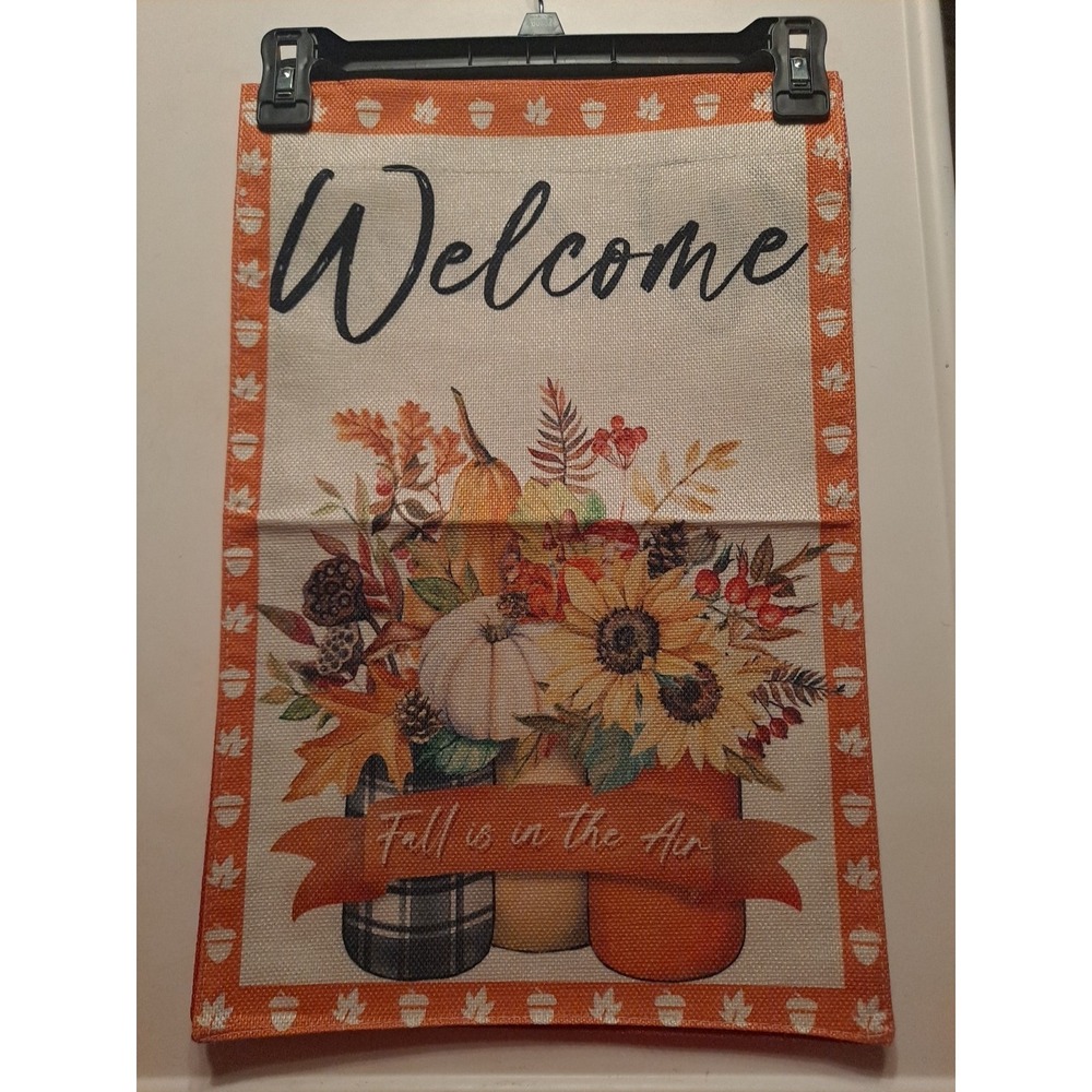 NEW 1pc Double Sided Welcome Fall Is In The Air Garden Flag 12x18 Fall Color Jar